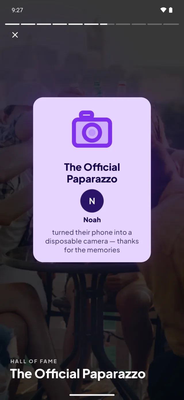 A flipped trophy: “The official Photographer”, awarded to Noah.