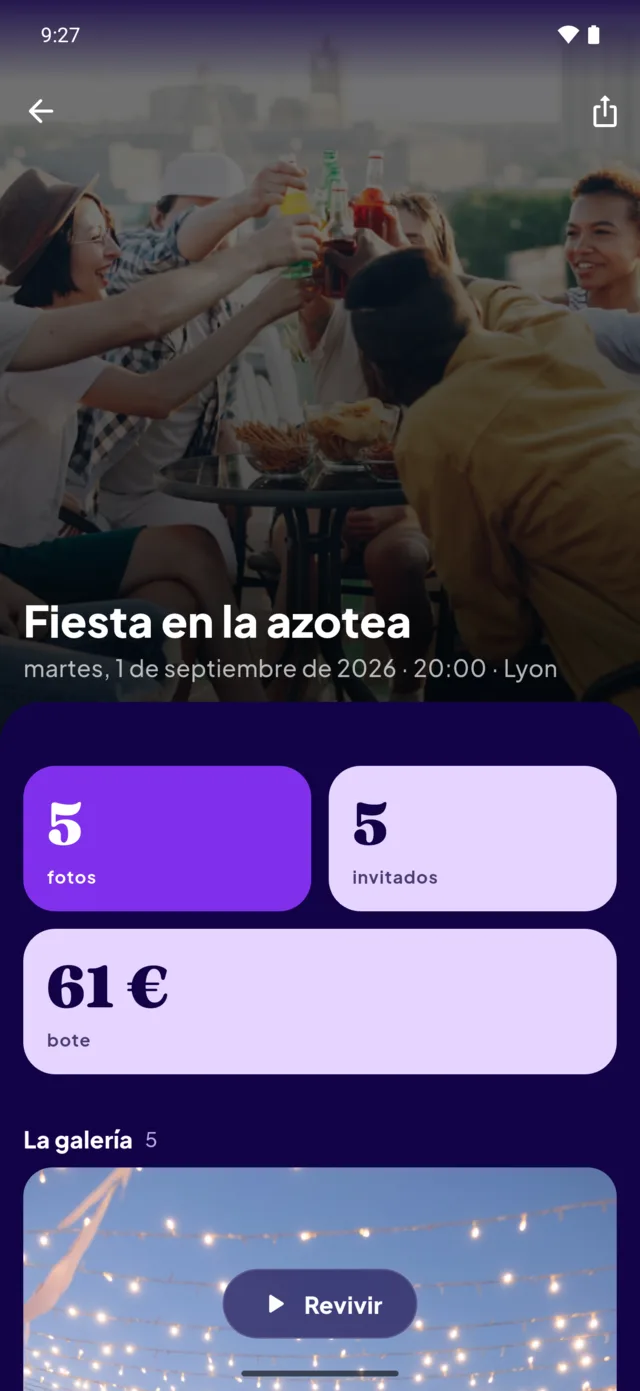 El resumen de la fiesta en la azotea: cinco fotos, cinco invitados, sesenta y un euros en el bote.